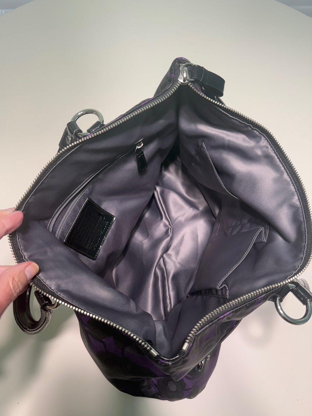 Coach Purple and Black Printed Satin Tote Bag and Wallet Set - Picture 5 of 8